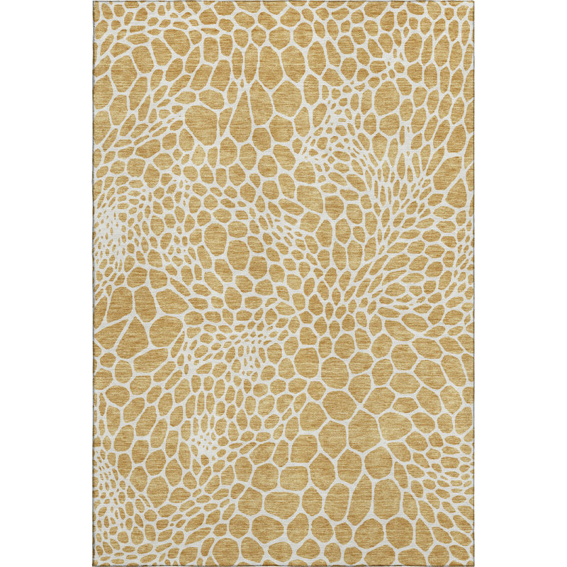 Premium Machine Washable Prisco Gold Rug, Rectangle 3' x 5'