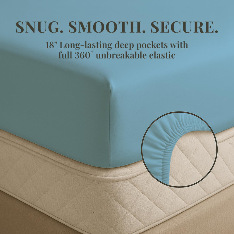 Premium Rayon From Bamboo Blend Sheet Set With Deep Pockets, Cooling and Breathable, Twin Sheet Set with 2 Pillowcases, Denim
