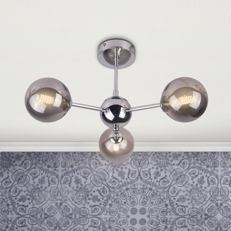 Rambrij Glass Semi Flush Mount, Polished Chrome