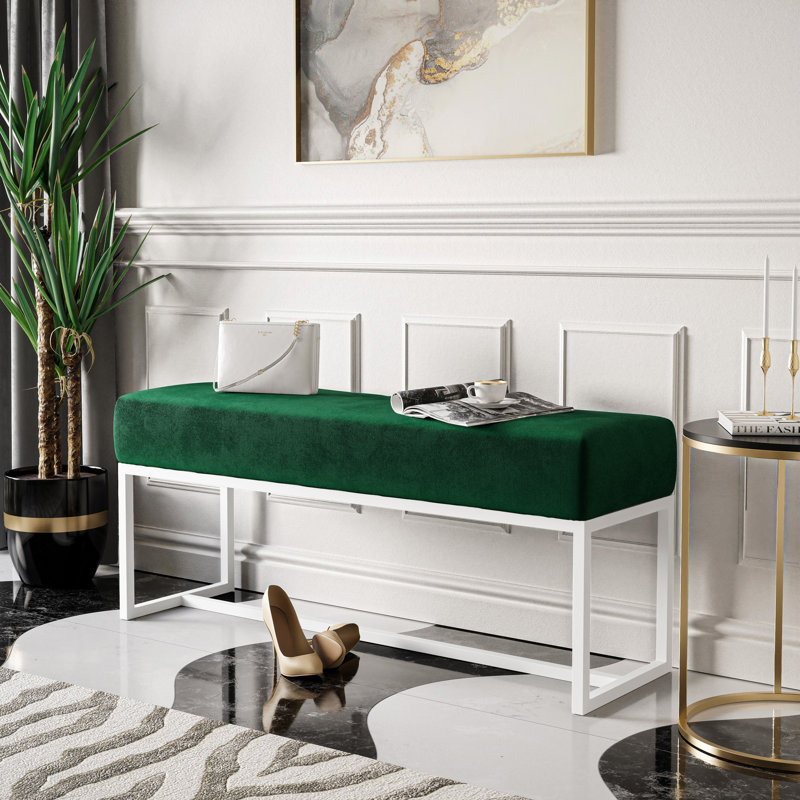 Leechburg Upholstered Bench - DISCONTINUED, 100 % Polyester Green, 44cm H x 120cm W x 30cm D, White