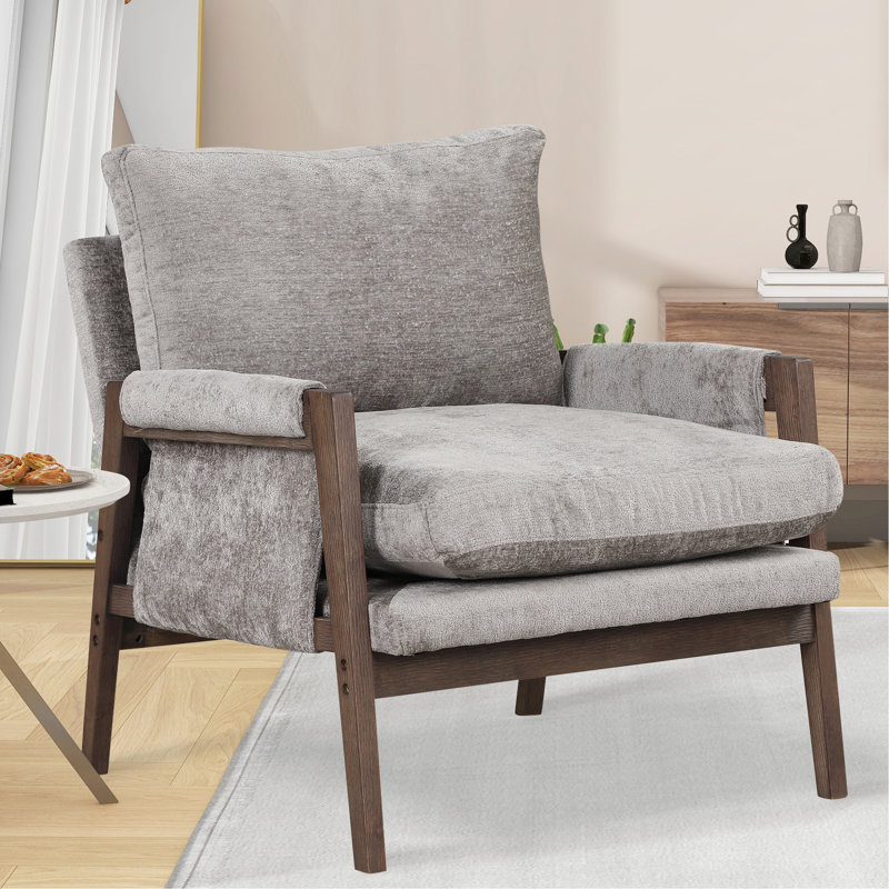 Fauteuil Mid-Century moderne en velours gris avec revêtement en velours, fauteuil confortable avec cadre stable pour chambre à coucher, cinéma maison