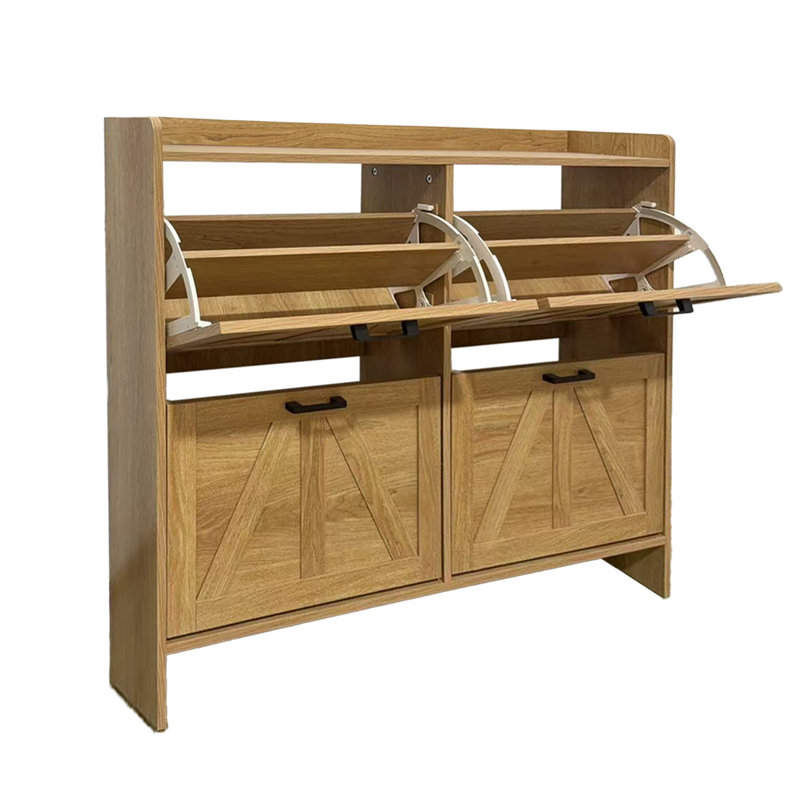 Shoe Cabinet With 4 Flip Drawers, Light Oak