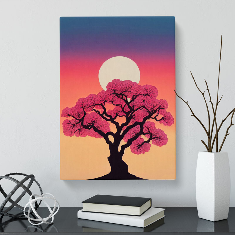 CAN-V0523-1762X Peach Blossom Tree Silhouette - Wrapped Canvas Print, 50cm H x 35cm W