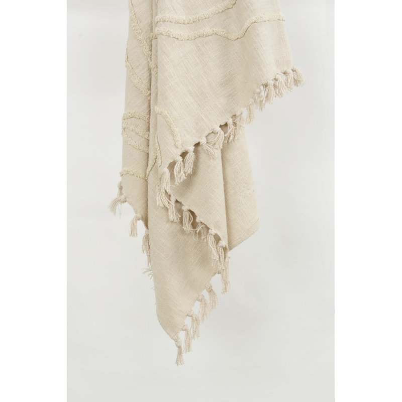 Natural Handwoven Cotton Throw Blanket with Tassels