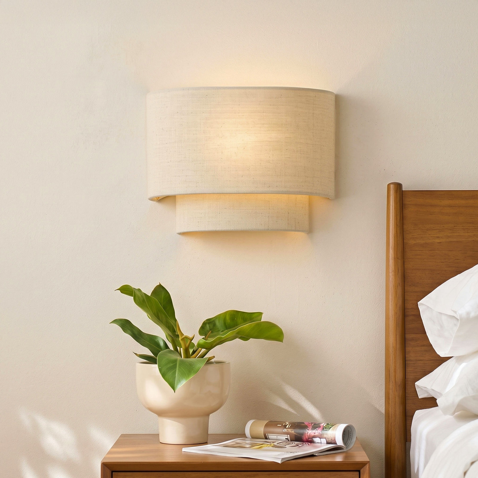 Kiyo Single Light Dimmable Flush Mounted Sconce, Antique Gold Leaf, Cream
