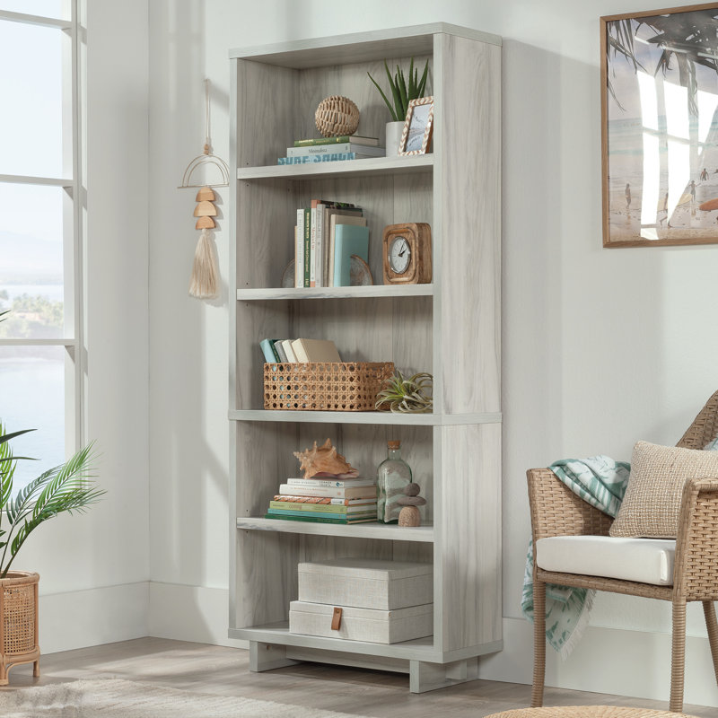 Gray Adjustable 5-Shelf Engineered Wood Bookcase