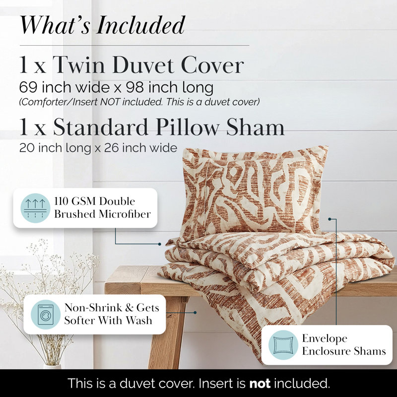 Khari Microfiber Duvet Cover Set, Twin Duvet Cover + 1 Sham, Orange