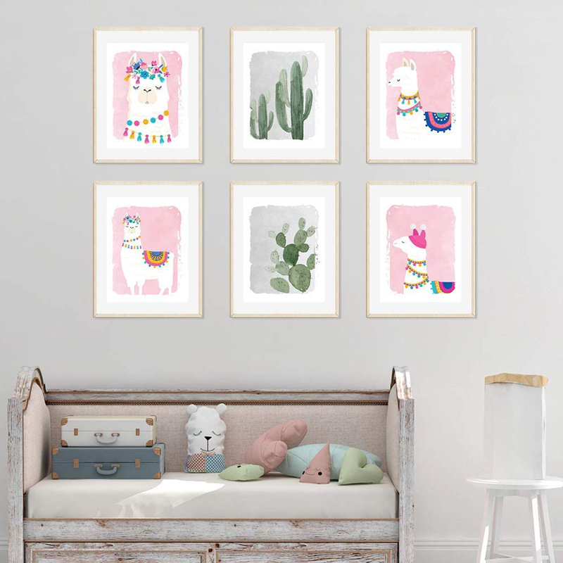 « aquarelle cactus llama », ensemble de 6 impressions sur papier Daeschle