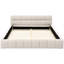 Grand lit en chenille beige avec base et tête de lit, sans sommier tapissier dans la chambre à coucher-989478520