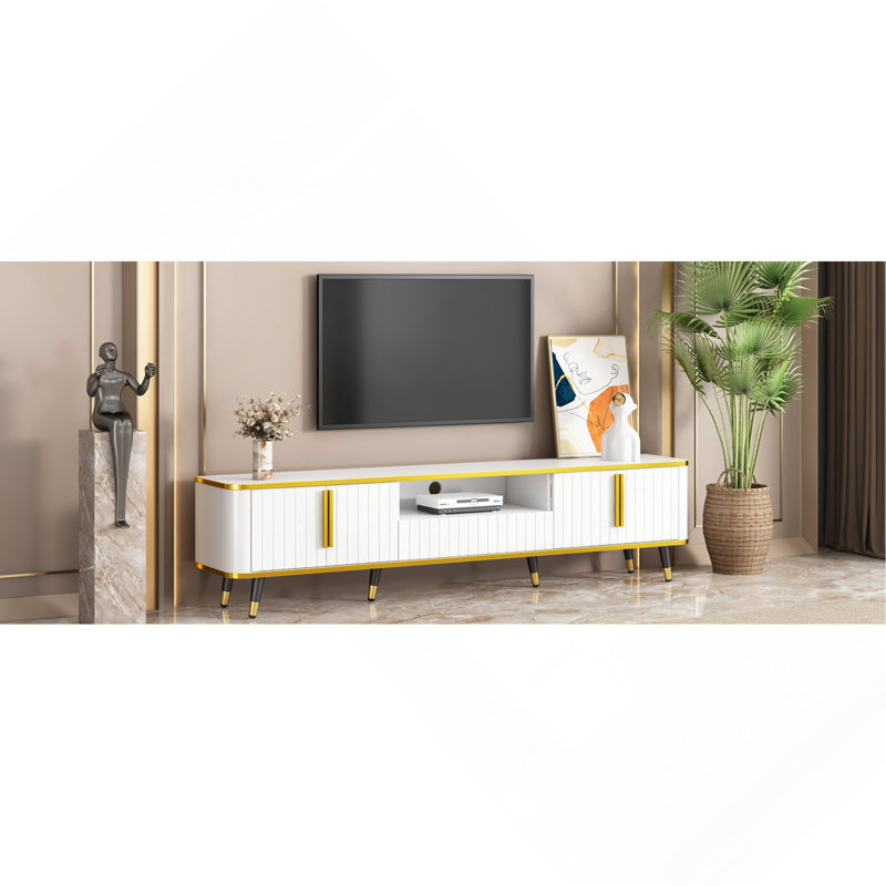 Meuble télé avec tablette de rangement ouverte de luxe pour téléviseur de 85 po ou moins de luxe, Blanc