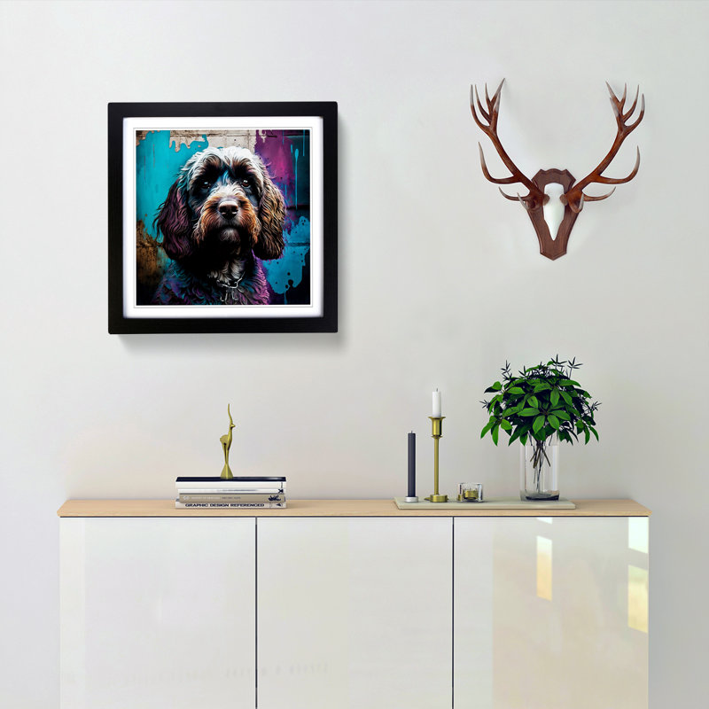 Cockapoo Graffiti Art - Single Picture Frame Print on Wood, Black
