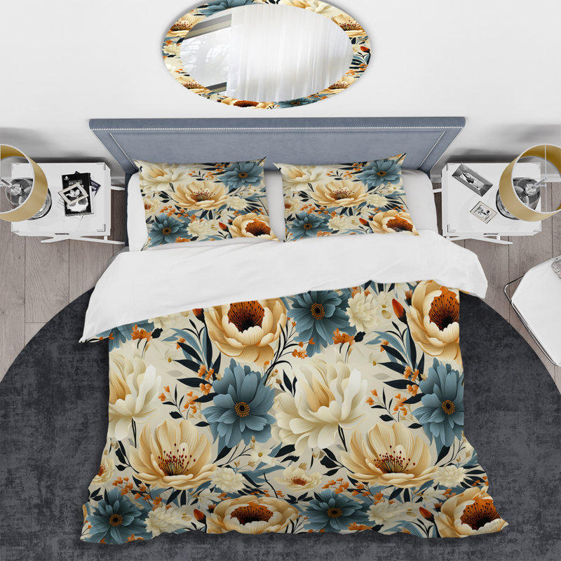 Ensemble de housse de couette Ivory Boho Chic Floral, Housse de couette simple + 1 taie décorative stan