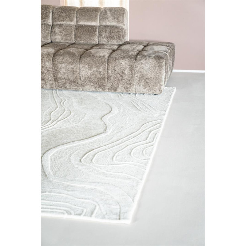 Rug Hand Tufted Wool Abstract Area Rug in Off White, Rectangle 5' x 7'5"