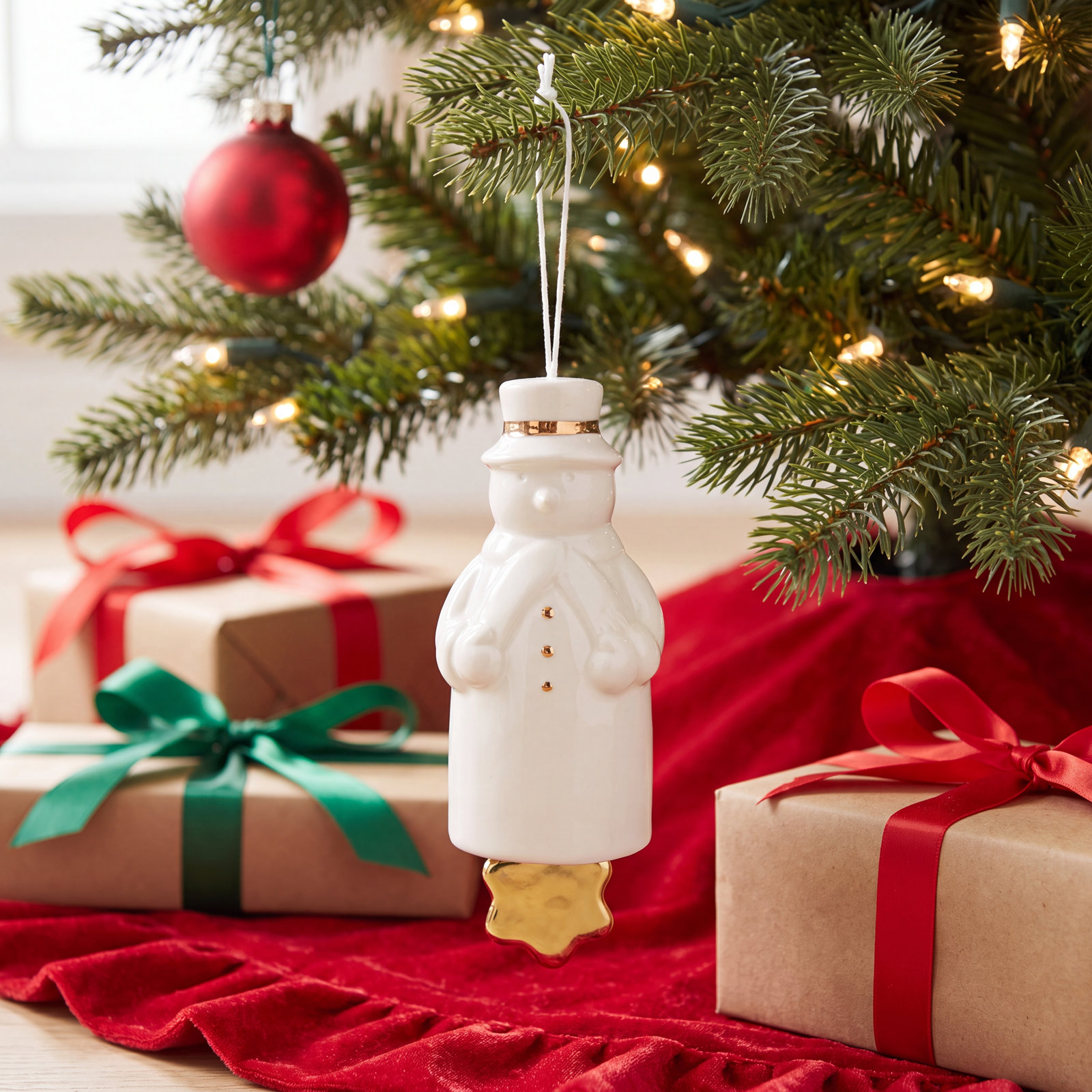 Stoneware Snowman Bell Holiday Accent
