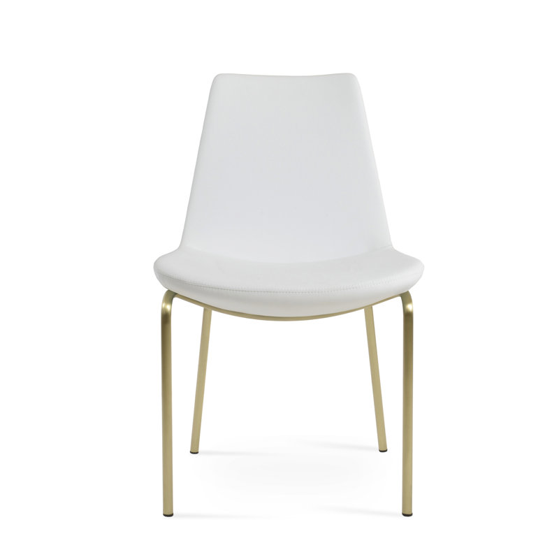 Chaise de salle à manger Eiffel Harris, Similicuir blanc, Laiton
