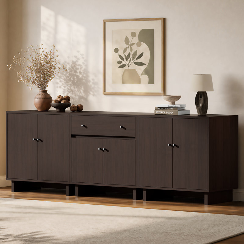 Ensemble de rangement modulaire 3 pièces avec 1 tiroir, 6 portes, étagères réglables et fini grain de bois, noyer brun