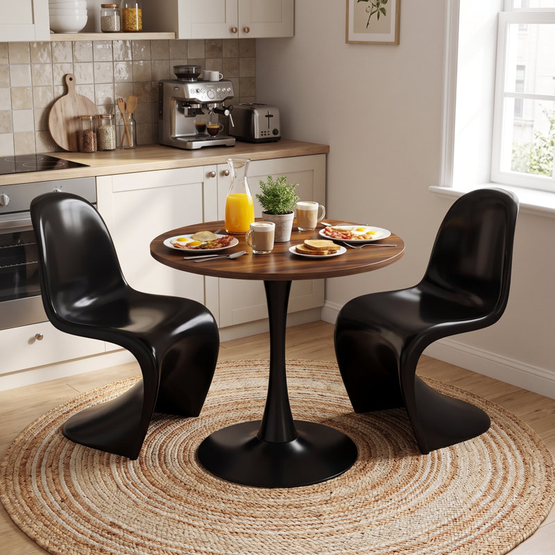 Table de salle à manger ronde en tulipe de style moderne du milieu du siècle, 61 cm (24 po), plateau en bois et pied central.