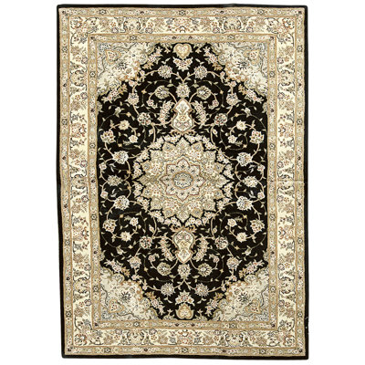 High-Quality Hand-Knotted Black And Beige Area Rug
