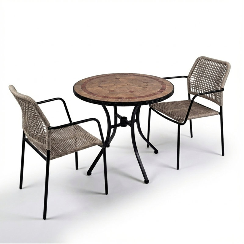 Patio Dining Set with Round Table, 72cm H x 76cm W x 76cm D, 2