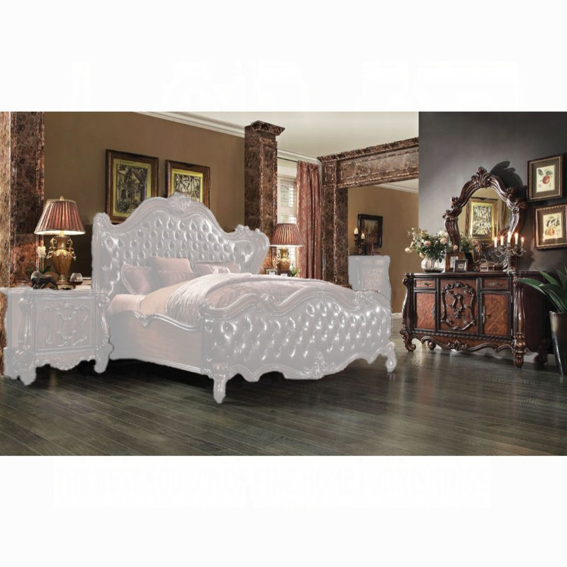 Commode combinée 5 tiroirs avec miroir Emele, Chêne cerise