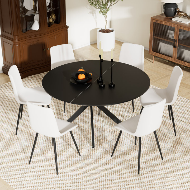 Ensemble de table ronde, Noir, noir, noir, noir, Blanc, 7