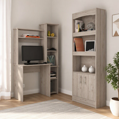 2 Piece Office Set, Dozza Bookcase + Aramis Desk, Light Gray