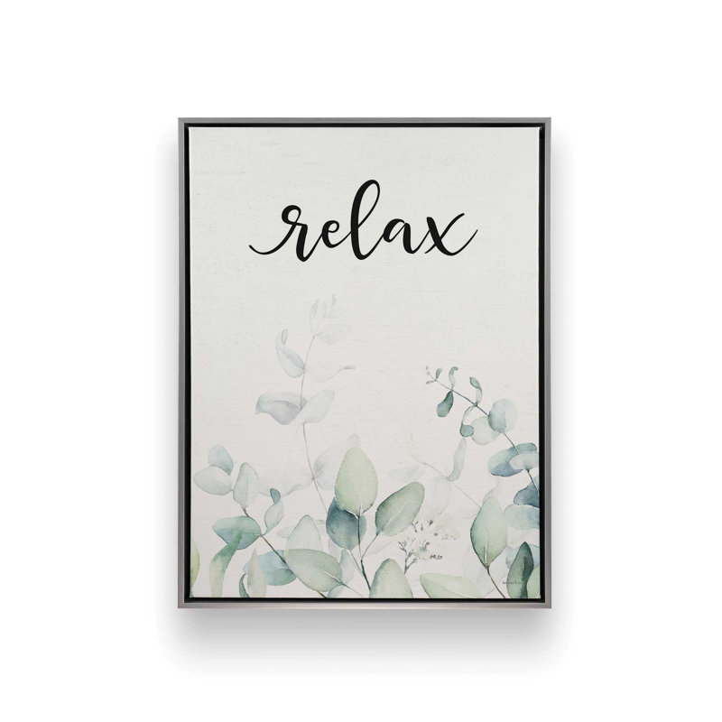 Relax Relax Leaves par lettrage et reproduction d'art, L 18 po x H 24 po, Argent, Toile avec cadre