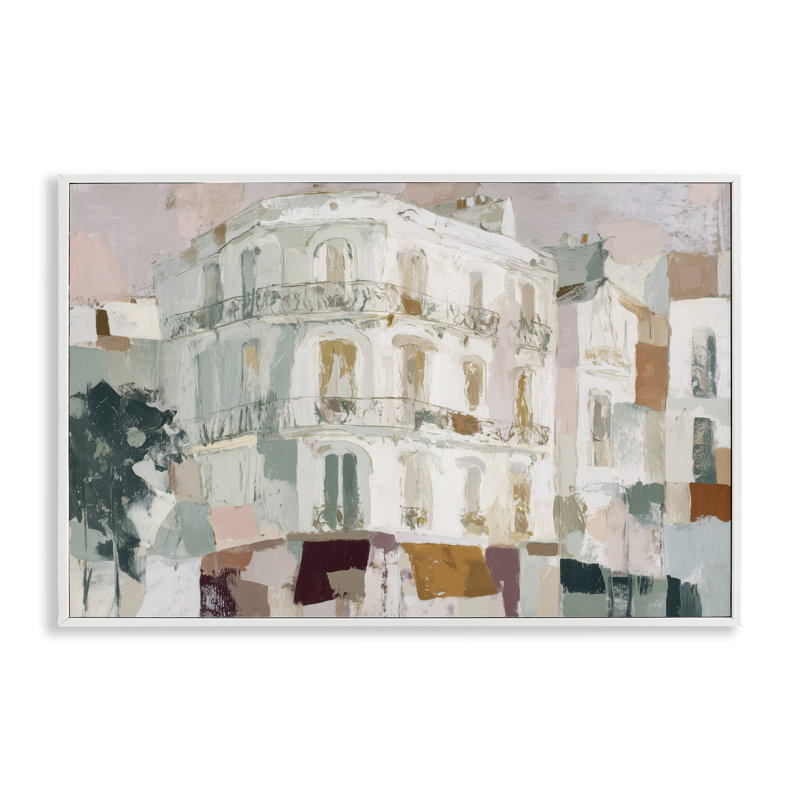 Giclée de coin de la rue de Barcelone, conception de Chromatique Tempête Studio, 16 x 24, Coastal White Giclee Framed