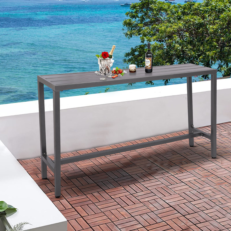 Table de bar d'extérieur Deasya, Gris, Gris, H 36,5 po x l 62,99 po x P 15,6 po