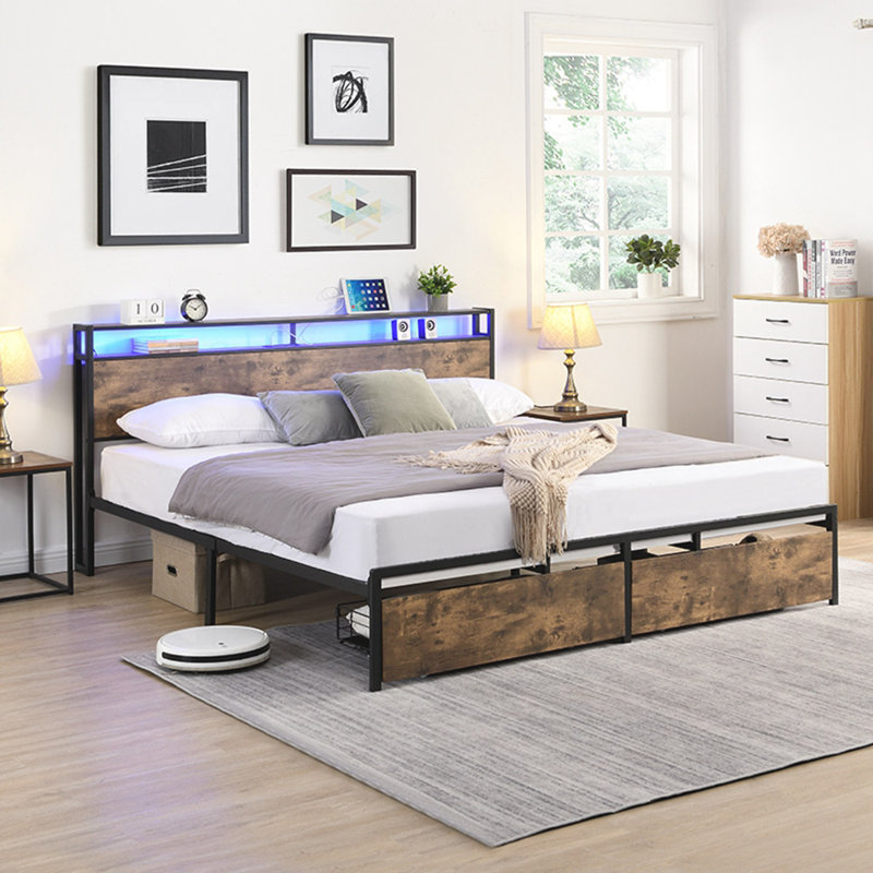Althea Upholstered Platform Bed, Antique Brown, Queen
