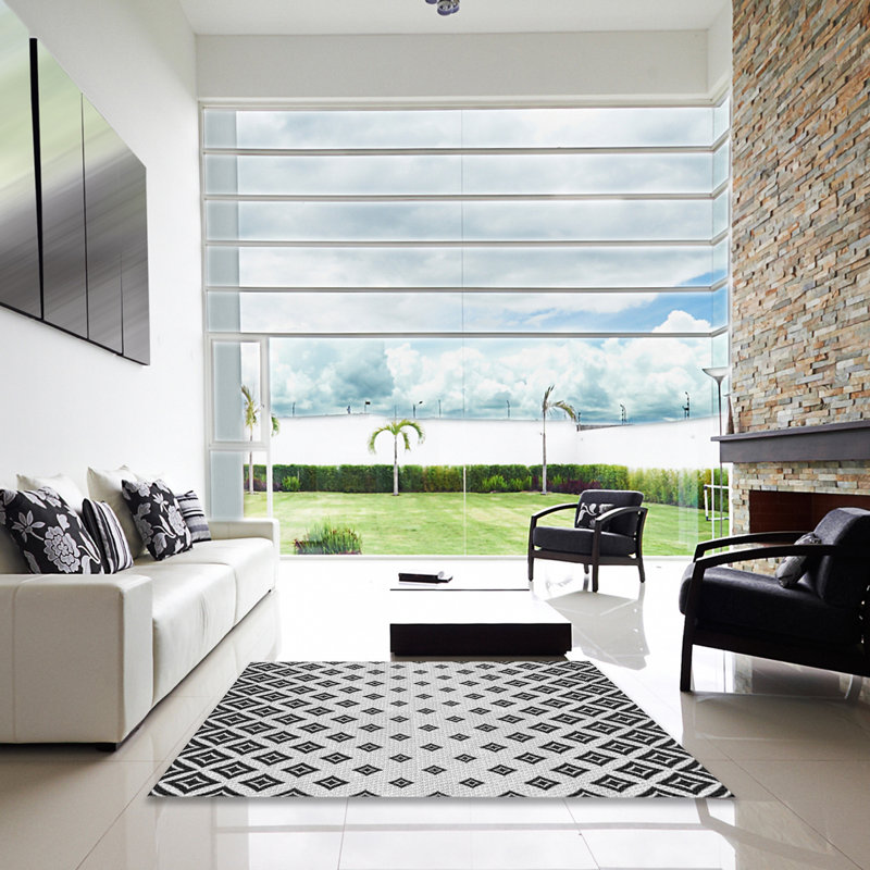 Tapis noir/blanc à motifs, Carré 3 pi