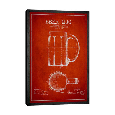 Beer Mug Red Patent Blueprint by Aged Pixel - Gallery-Wrapped Canvas Giclée on Canvas