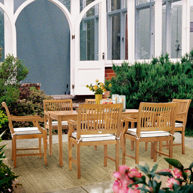 6 - Person Teak Wood Patio Dining Set with Rectangular Table , Cushions Included