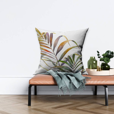 Watercolor tropical palm leaves - 26"x26" Throw pillow cover - Poly twill - Print on demand
