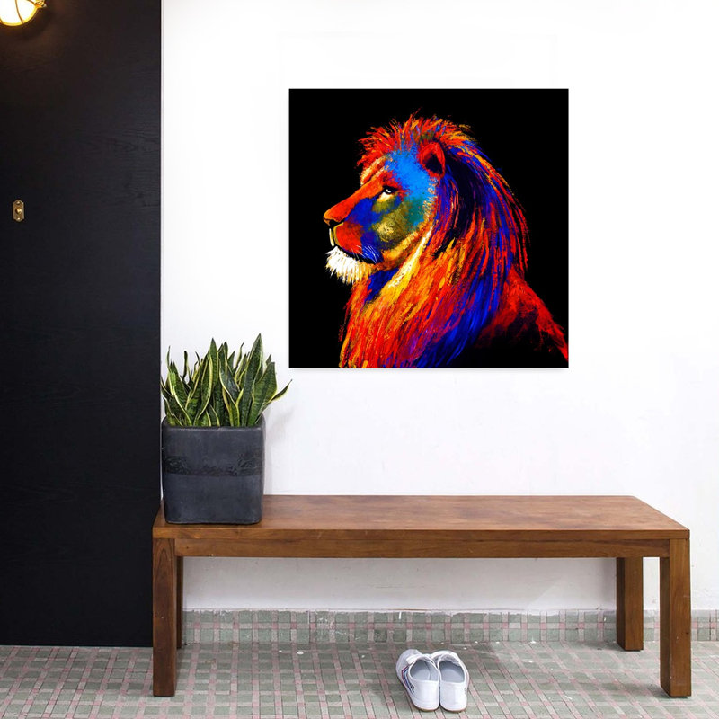 Art contemporain avec lion, H 32 po x l 32 po