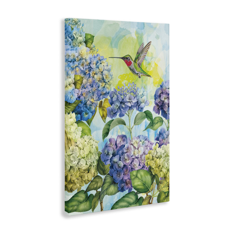 Hortensias printaniers avec toile de colibri, design par Tim Coffey, H 24 po x l 16 po