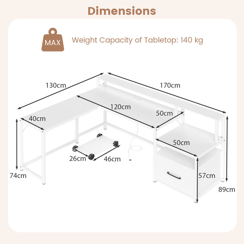 L-Shaped Metal Base Computer Desk