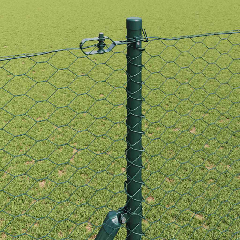 Vidaxl Fence With Posts PVC-Coated Steel, Green, 150cm H x 2500cm W x 3.2cm D
