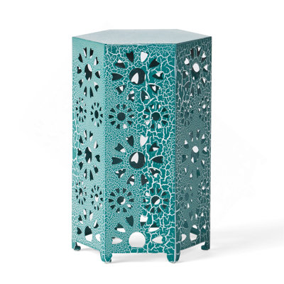 Galore 14" Side Table With Sunburst Cut Out Design, Teal