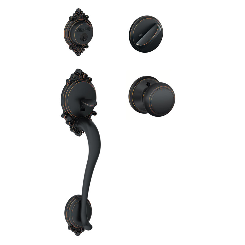 Brookshire Handleset with Single Cylinder Deadbolt and Andover Door Knob and Rosette, Keyed Alike