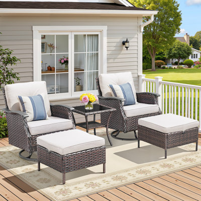 5PCS Patio Furniture Set, Outdoor Wicker Sofa Couch With Durable Metal Armrest, Swivel Rocking Chairs, Ottomans, Comfy Cushions -  Red Barrel Studio®, AA95DA5FBEDF4E12B09F16E53C2AAC12