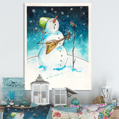 «Christmas Snowman jouant de la guitare IV», reproduction d'art sur toile