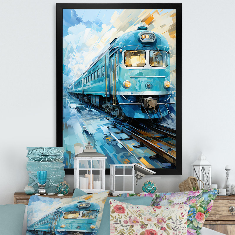 «Teal Train Geometric Momentum II», reproduction sur toile, H 20 po x l 12 po x P 1 po, Cadre photo noir