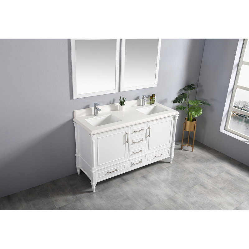 Ensemble de meuble-lavabo double 60 po Flavell, Blanc, bordure double ogee, Blanc