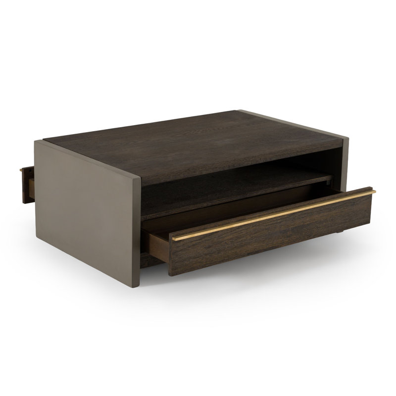 Table basse Amal en béton et noyer gris foncé