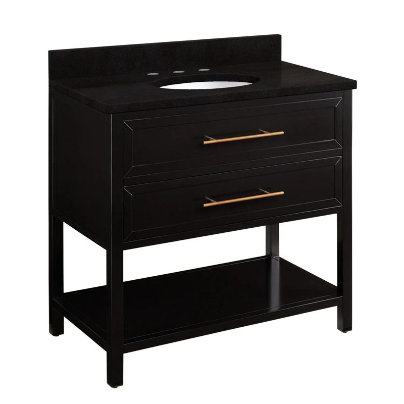 36" Robertson Single Bathroom Vanity Set with Oval Undermount Sink, Arctic White Quartz, 8" Widespread, Black