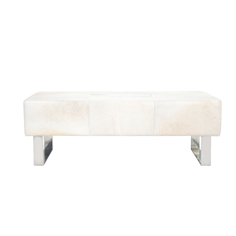 Modern Leather Storage Type Bench, Gray/Chrome