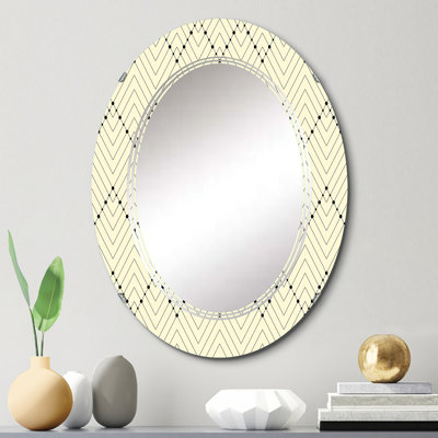Beige Triangluar Rhythm - Miroir mural à motif ovale