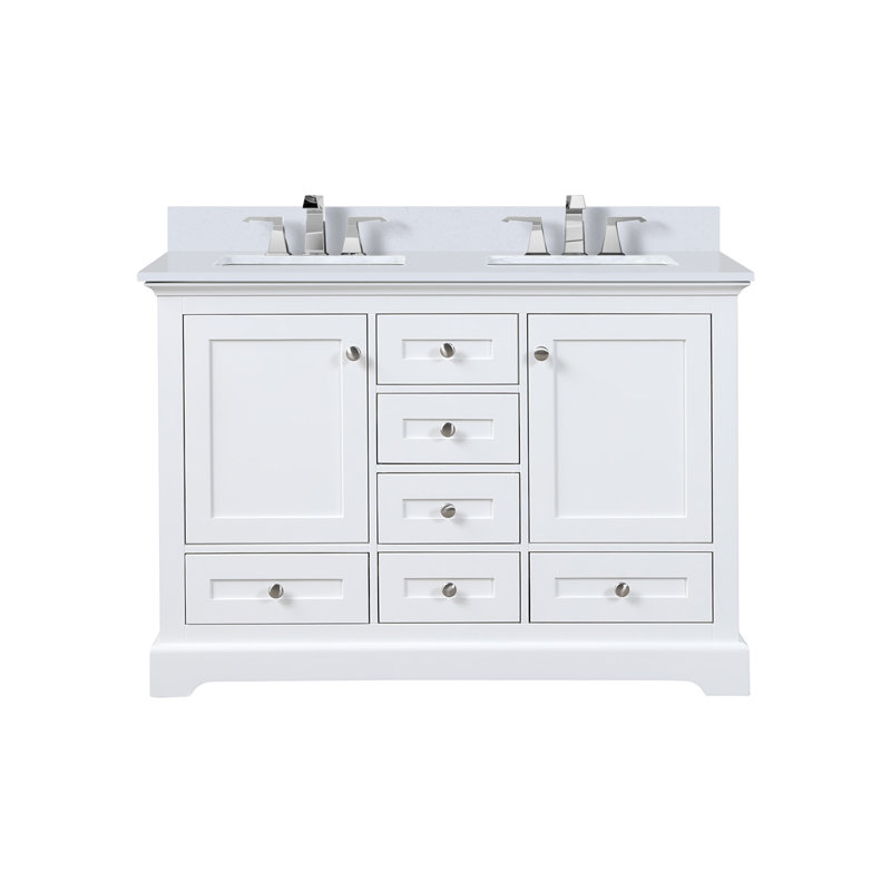 Dukes 48 in W x 22 in D Double Bath Vanity, and Chrome Faucet Set, White Quartz, White
