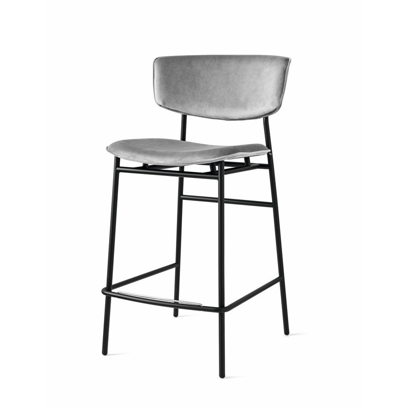 Tabouret rembourré avec structure en métal Fifties, Gris cendré